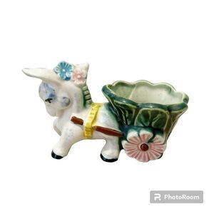 Vintage Ceramic Mini Burro Donkey w/ Cart Planter Bundle and Save